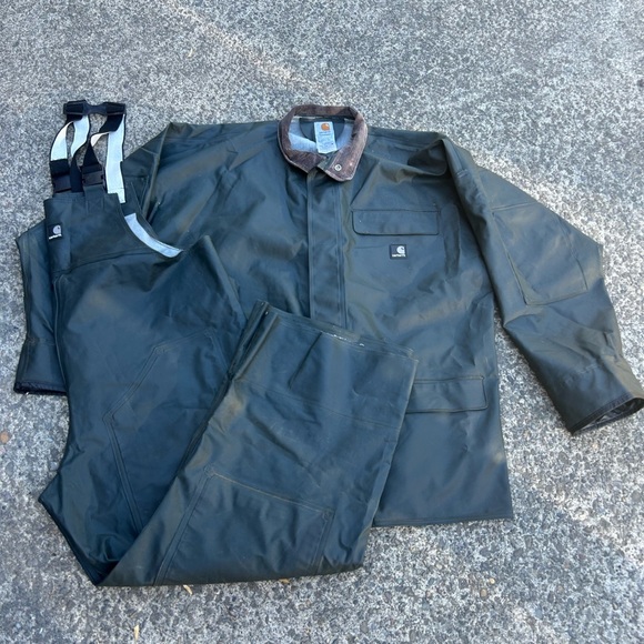 Carhartt Men’s PVC Waterproof Rain Coat Green Set Large Tall - Picture 2 of 5